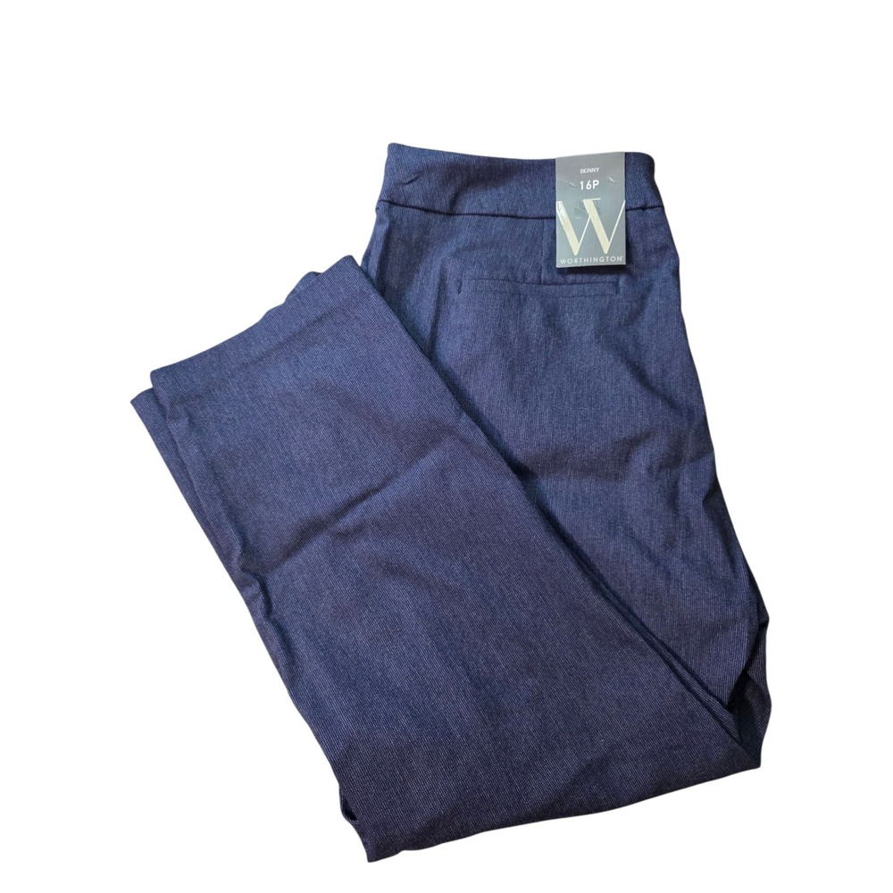 Worthington Skinny Dress Pants Career Business Casual Blue Size 16P